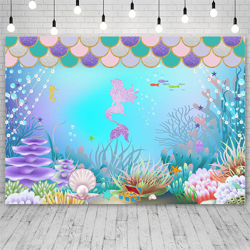 Girl Backdrops Birthday Party Ocean Shell Coral Mermaid Princess Decor –  dreamybackdrop