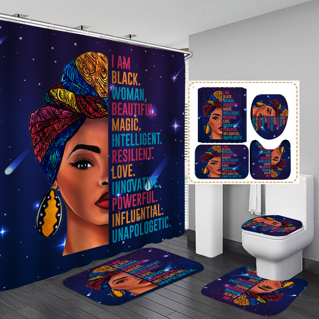 Hewego African American Black Girl Shower Curtain Set with Rugs Fashion  Black Girl wtih Purple Hair Colorful Printing Decorative Bathroom Curtain  with