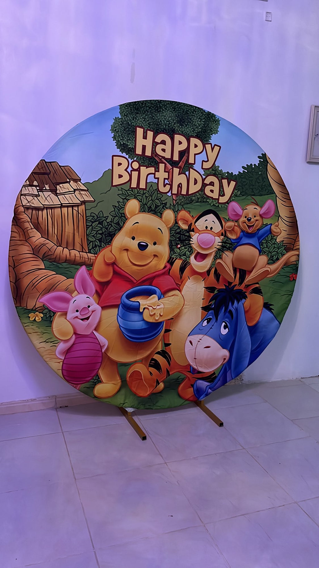 Custom Cartoon Pooh Round Party Backdrops Photography Background Elast –  dreamybackdrop