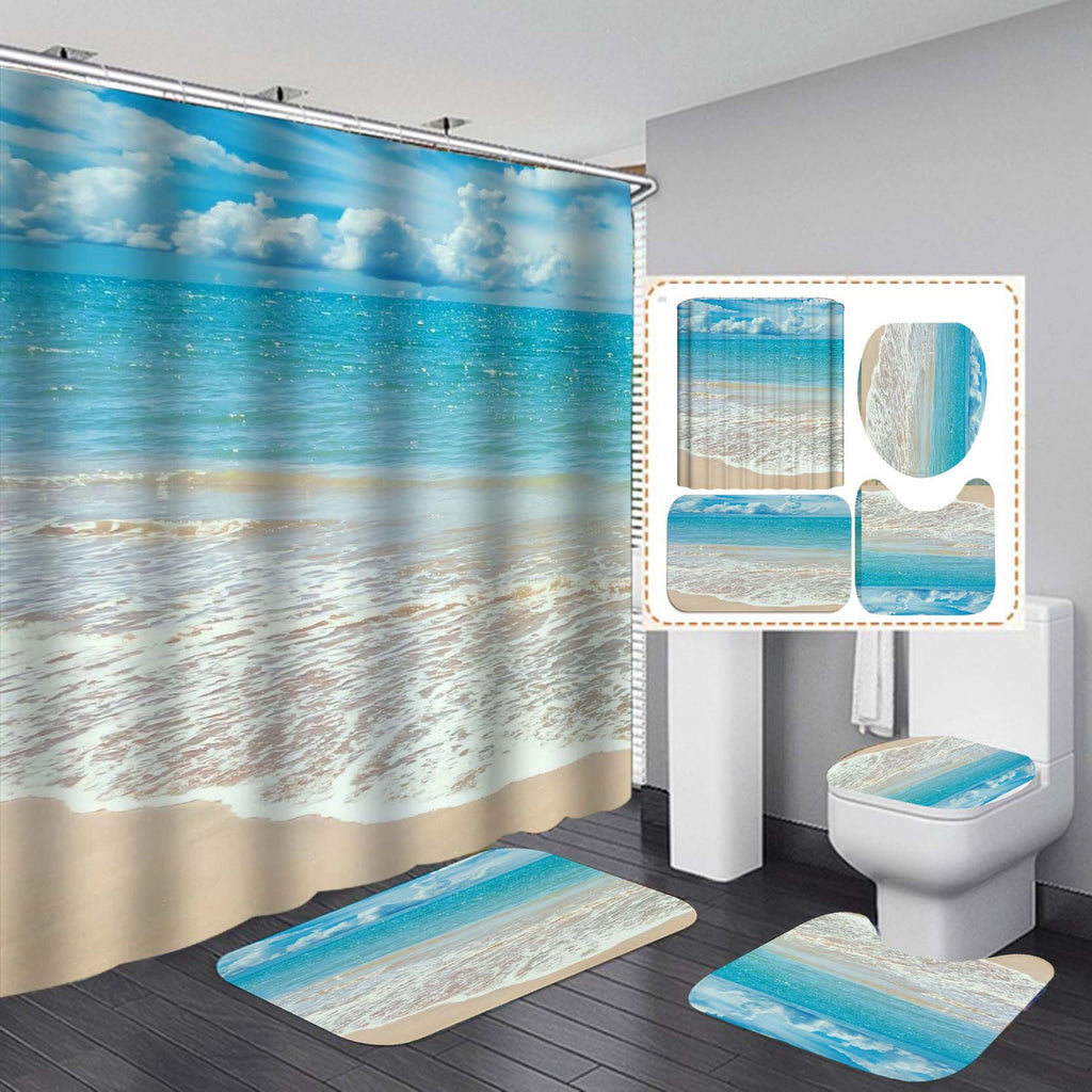 Cool Beach Please Shower Curtain Set for Summer Bath Curtains Holiday Bathroom  Accessories Bath Mats Rugs Toilet Home Decor Gift