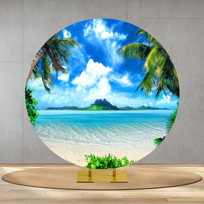 Summer Ocean Round Backdrop Tropical Hawaii Luau Party Circle Background Decor