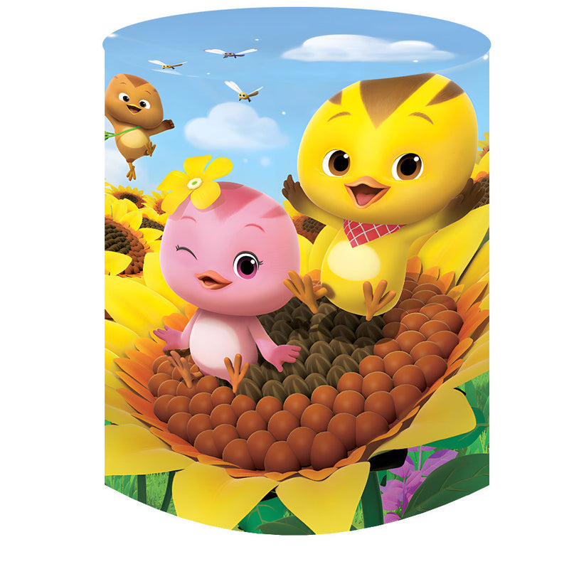 Customize Katuri Chicken Round Backdrops Kids Birthday Party Circle Background Robots Game Birthday Covers Cylinder Plinth Covers