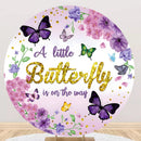 Customize A Little Butterfly is On the Way Photo Backdrop Kid Birthday Cover Round Backdrop Birthday Party Circle Background Cover