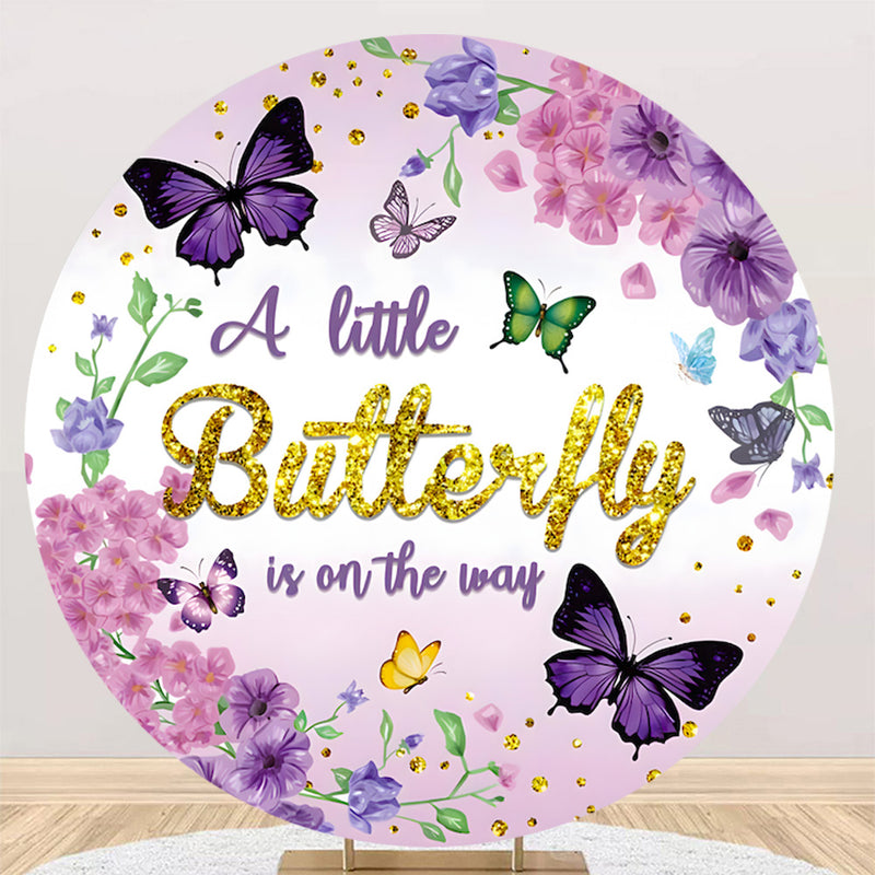 Customize A Little Butterfly is On the Way Photo Backdrop Kid Birthday Cover Round Backdrop Birthday Party Circle Background Cover