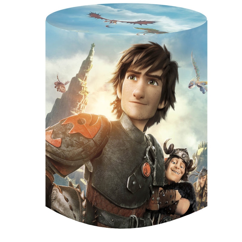 Customize How to Train Your Dragon Round Backdrop Boys Photo Birthday Circle Background Cylinder Plinth Covers