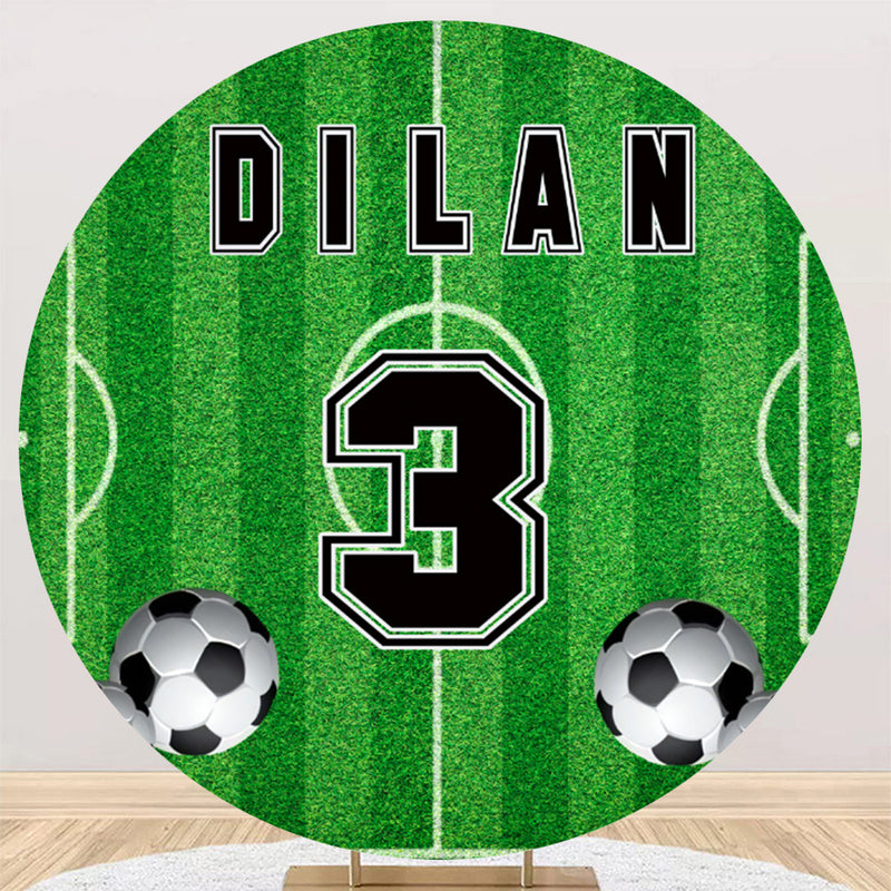 Custom Name Football Round Backdrops Cover Soccer Boys Birthday Party Circle Background Cylinder Plinth Covers