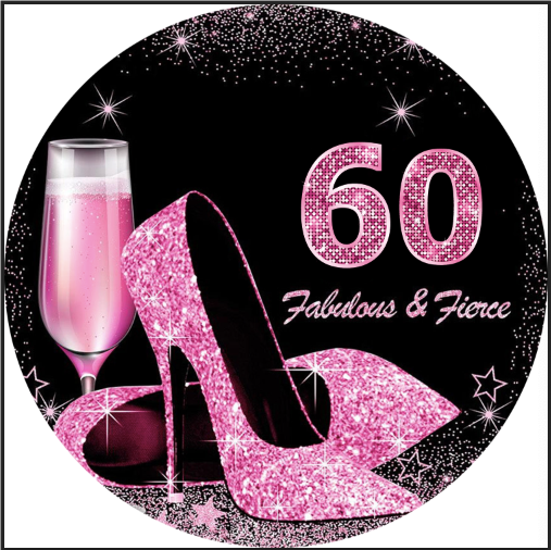 Customize Pink 60th Women Photo Backdrop Heels Birthday Cover Round Backdrop Birthday Party Circle Background Cover