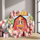 Custom Name Farm Round Backdrops Farm Animals Barnyard Party Circle Background Kids Birthday Banner Cover