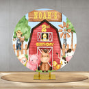 Custom Name Farm Round Backdrops Farm Animals Barnyard Party Circle Background Kids Birthday Banner Cover