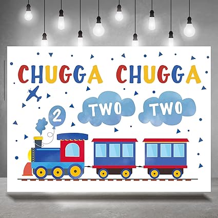 Customize Blue Red Train for Boy Chugga Chugga Two Two Clouds Plane Photo Backdrop Party Photography Backgrounds Banner