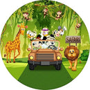 Customize Jungle Safari Cartoon Photo Backdrop Theme Cover Round Backdrop Boys Birthday Party Circle Background Cover