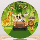 Customize Jungle Safari Cartoon Photo Backdrop Theme Cover Round Backdrop Boys Birthday Party Circle Background Cover