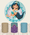 Aladdin Round Backdrops Jasmine Princess Kids Birthday Party Circle Background Cylinder Plinth Covers