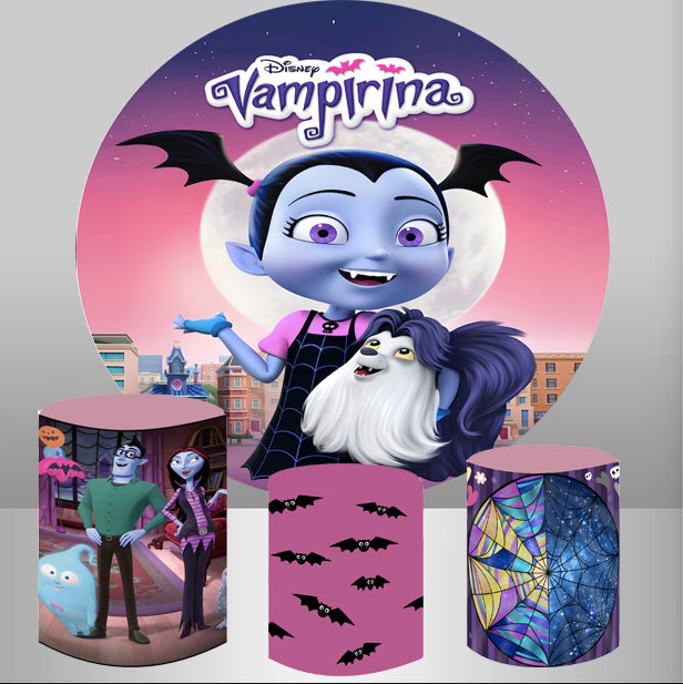 Customize Vampirina Round Backdrops Junior Vampirina Kids Birthday Party Circle Background Cylinder Plinth Covers