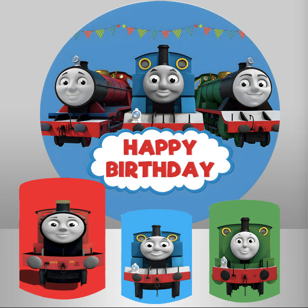 Customize Thomas Tank Engine Round Backdrop Happy Birthday Party Circle Background Covers