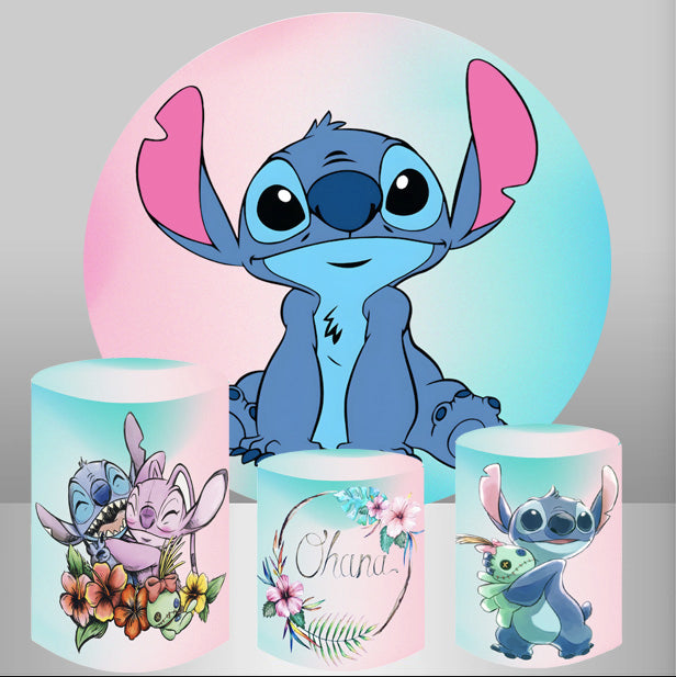 Customize Disney Stitch Round Backdrops Birthday Party Circle Background Lilo & Stitch Birthday Covers Cylinder Plinth Covers