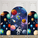 Custom Size Outer Space Arch Photo Background Cover Astronaut Rocket Astrology Astronomy Planet Baby Shower Arch Background Double Side Elastic Cover