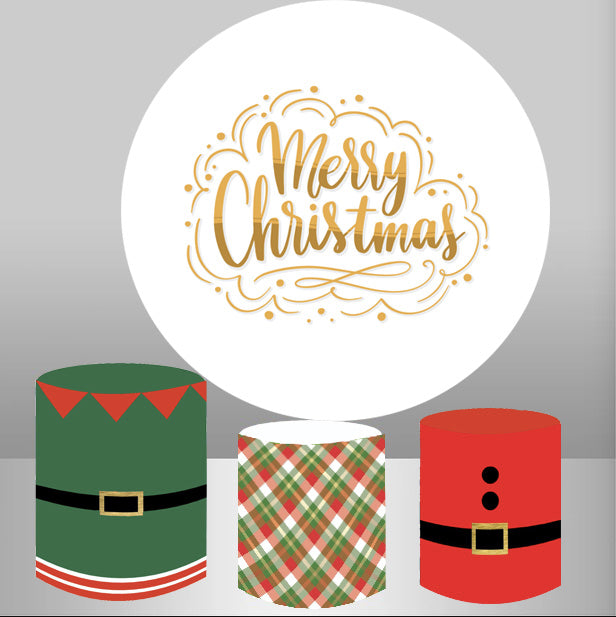 Customize Merry Christmas Round Backdrop Cover Happy New Year Party Circle Cover Background