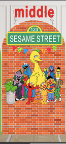 Customize Size Cartoon Street Photo Background Elmo Character Cover Theme Arch Background Double Side Elastic Covers