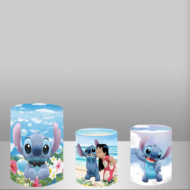 Disney Stitch Round Backdrops Kids Birthday Party Circle Background Birthday Covers Cylinder Plinth Covers