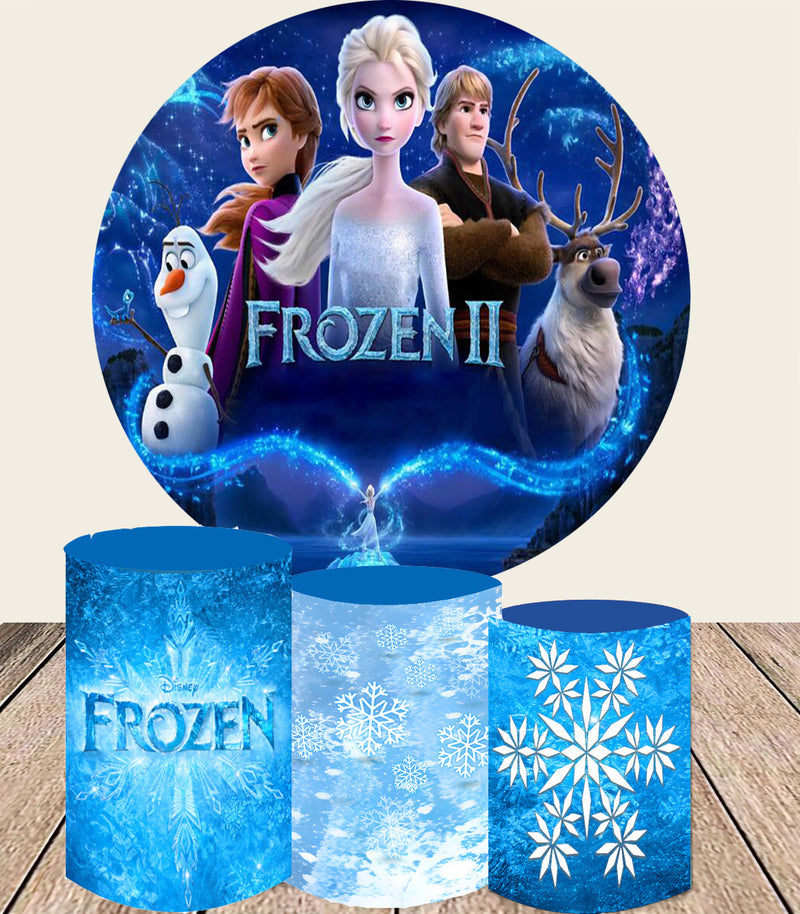 Custom Cartoon Round Backdrops Girls Birthday Circle Background Elsa Banner  Covers