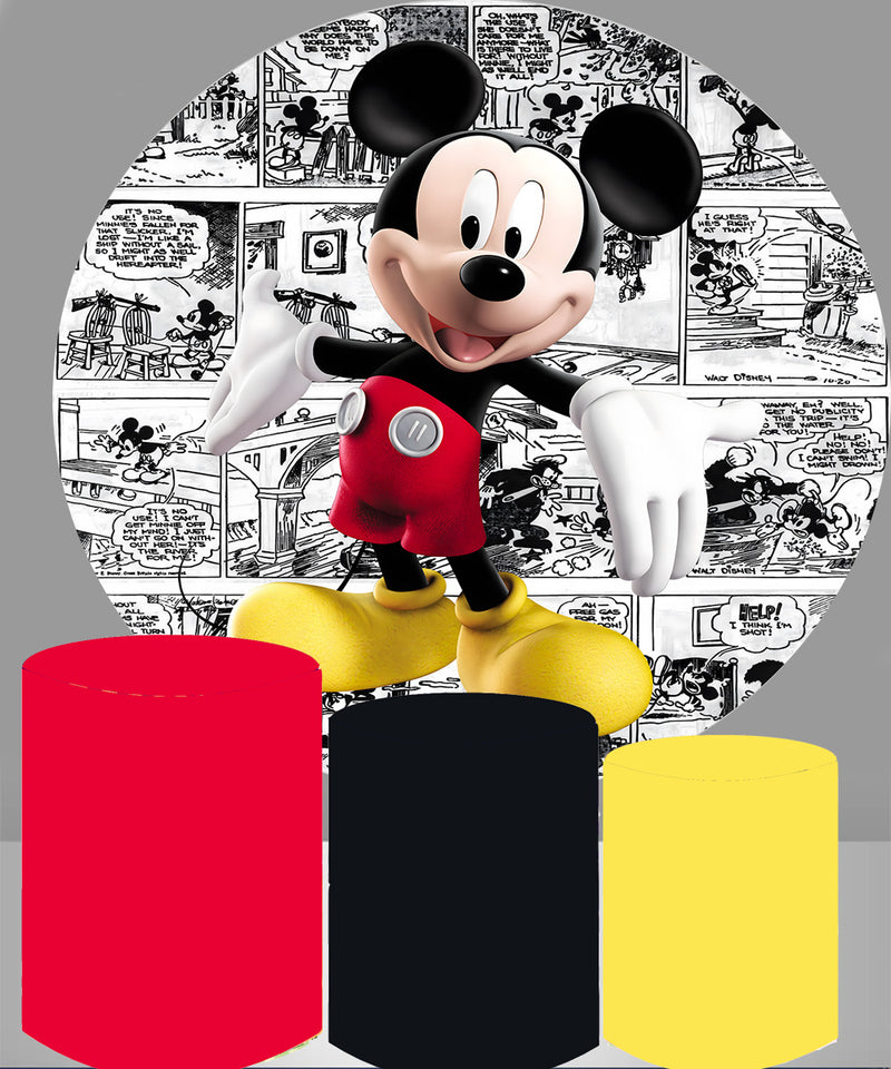 Mickey Mouse Round Backdrop Boys Birthday Circle Background Table Banner Covers