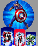 Marvel Round Backdrop Avengers Hulk Iron Man Boys Birthday Party Circle Background Cylinder Plinth Covers