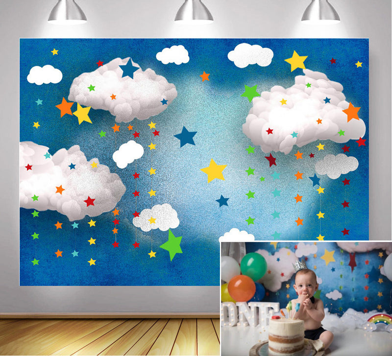 Fondo de fotografía azul nube blanca cumpleaños niño fiesta de bienven –  dreamybackdrop