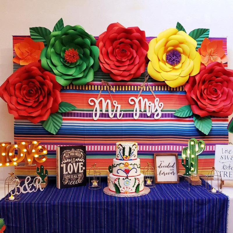 Mexican Theme Party Striped Backdrop Fiesta Cinco De Mayo Paper Flowers  Background Party Decoration for Cake Table Decor Photo Booth 