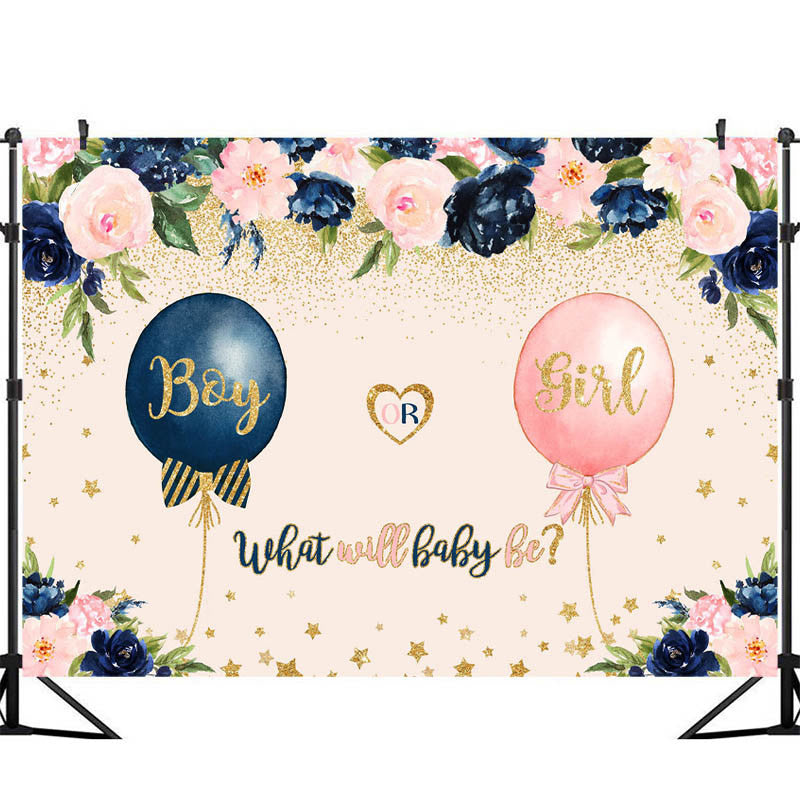 Gender Reveal Backdrop Navy Blue Blush Pink Balloon Gender Surprise Photo Backdrops Boy or Girl Photography Background