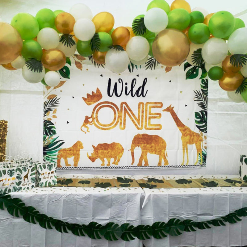 Gold Green Safari Banner, Jungle Safari Birthday Party, Safari