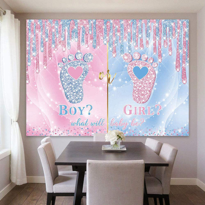 Gender Reveal Photography Background, Fish, She, He Banner, Boy or Girl  Backdrop, Blue and Pink, Baby Shower, Party Decorations