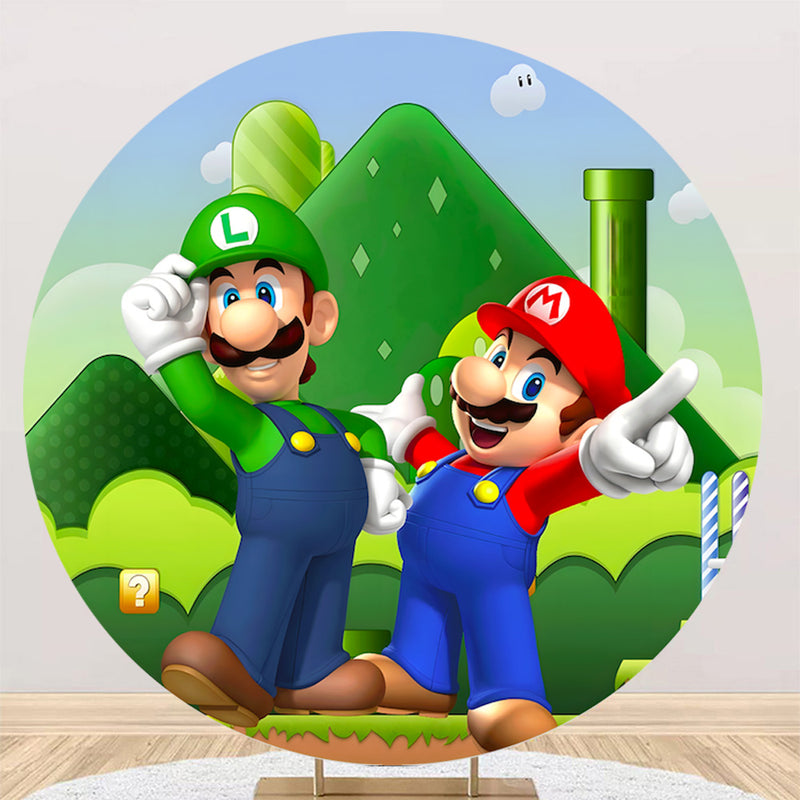 Super Marios Round Backdrop Boys Birthday Circle Background Cylinder Plinth Covers