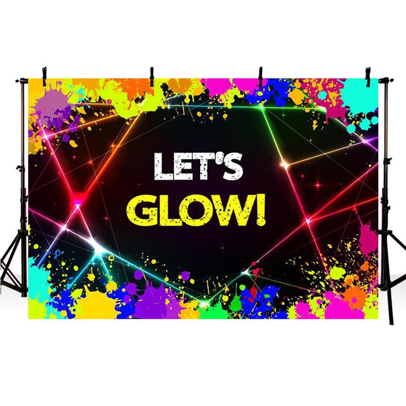 Let's Glow Splatter Photo Background, Glow Neon Party Backdrop