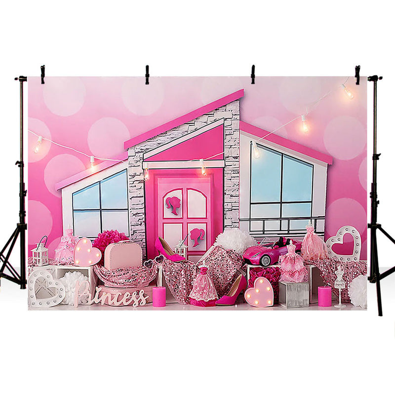 Round Pink Princess Barbie Birthday Party Backdrop Cover Photo Background  Props
