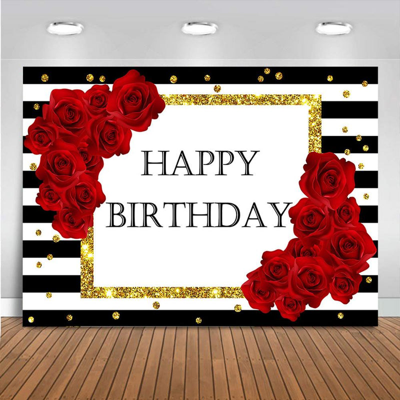 Red Rose Birthday Backdrop Black and White Stripes Background for Phot –  dreamybackdrop