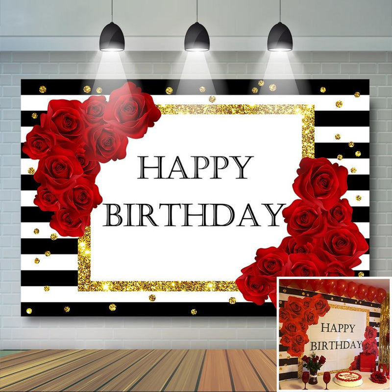 Red Rose Birthday Backdrop Black and White Stripes Background for Phot –  dreamybackdrop