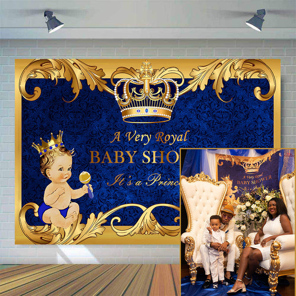 Royal blue fashion and gold baby shower backdrop