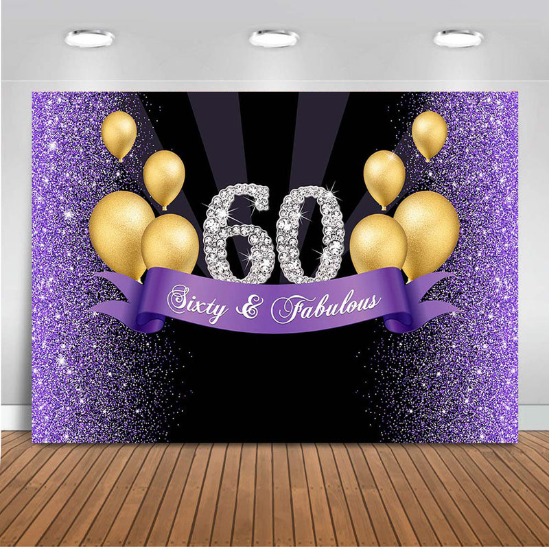 Fondo de decoración de fiesta de cumpleaños 60 con purpurina plateada para  fotografía, fondo de feliz cumpleaños para estudio fotográfico, utilería