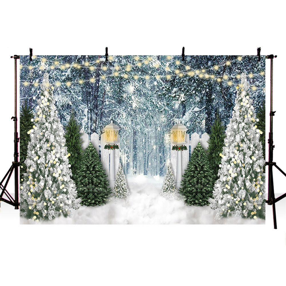 Winter Snow Scene Backdrop for Photography Pine Tree Forest Glitter Li ...