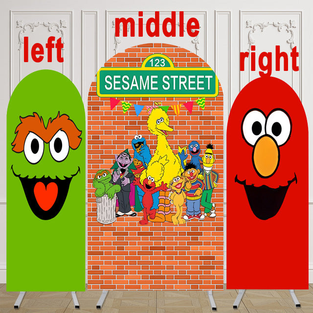 Customize Size Cartoon Street Photo Background Elmo Character Cover Theme Arch Background Double Side Elastic Covers