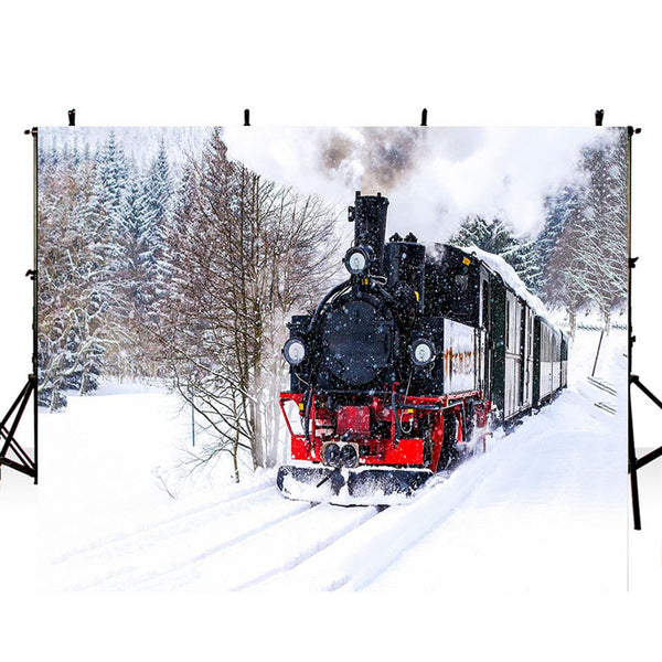 Snow Train Track Photography Backdrops Winter Night Moon Background Ba –  dreamybackdrop