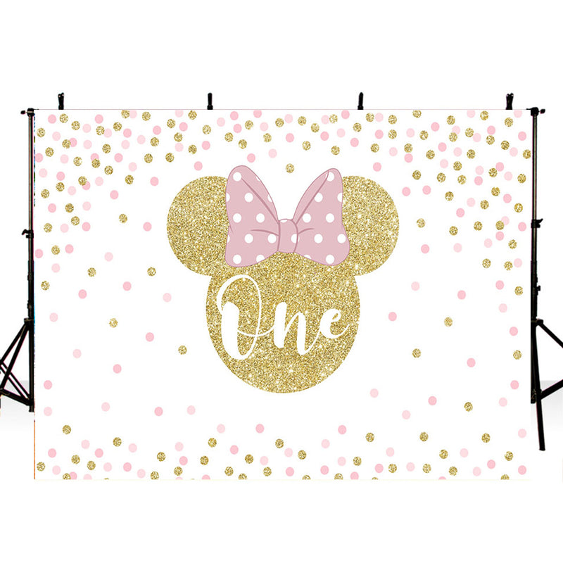 Custom Monkey Mouse Photography Background Girls Birthday Banner Minnie Mouse Photo Studio Backdrop One Birthday Vinyl Photo Prop