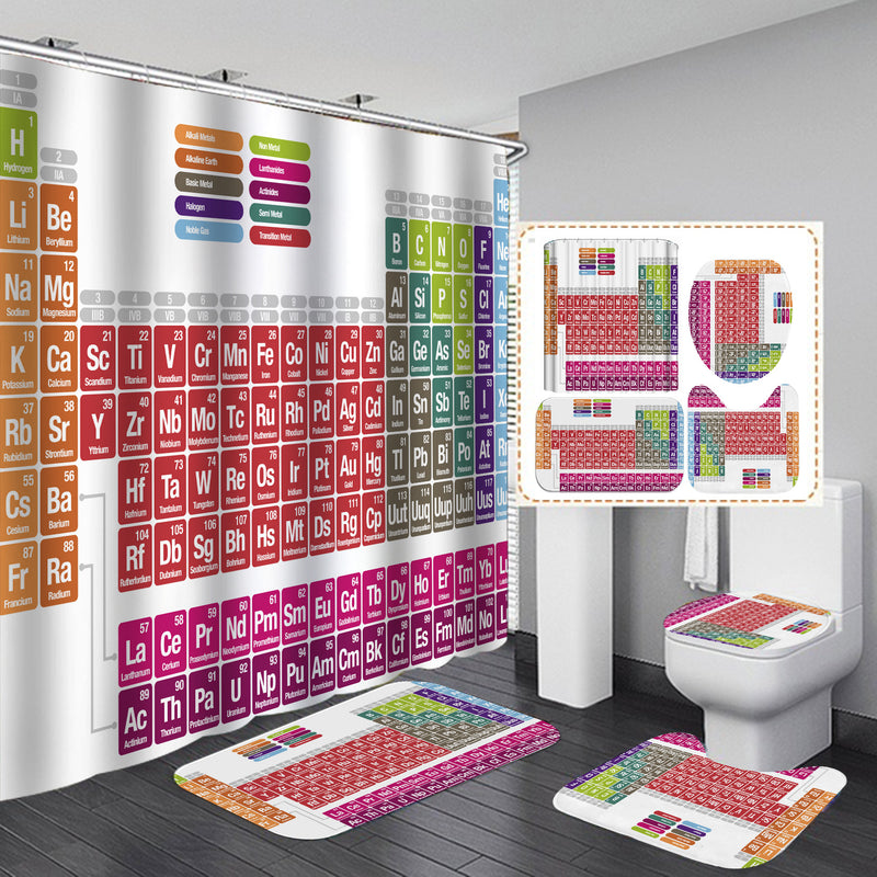 English Periodic table of elements Print Shower Curtain Set Home Decor Bath Mat Toilet Lid Cover Flannel Bathroom Carpet 4 Piece Set